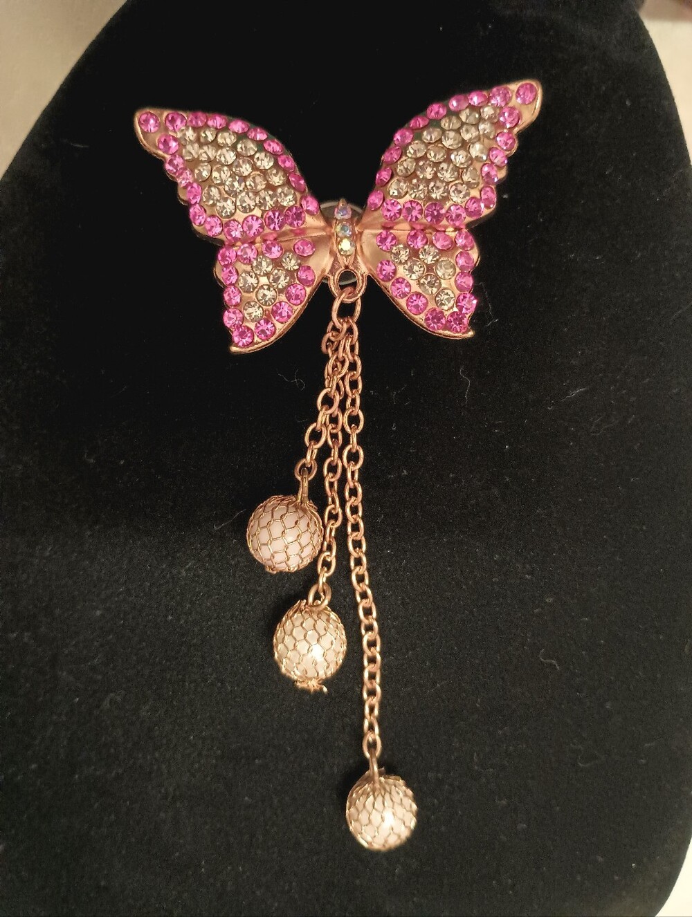 Crystal Butterfly Shoe Charm in Pink and Gold